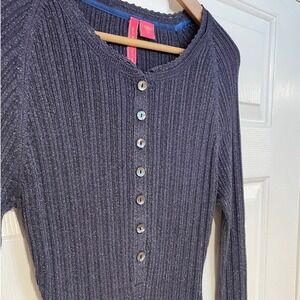 Vintage Y2K Metallic Silk Cashmere Ribbed Knit Henley Top XL Charlotte Tarantola